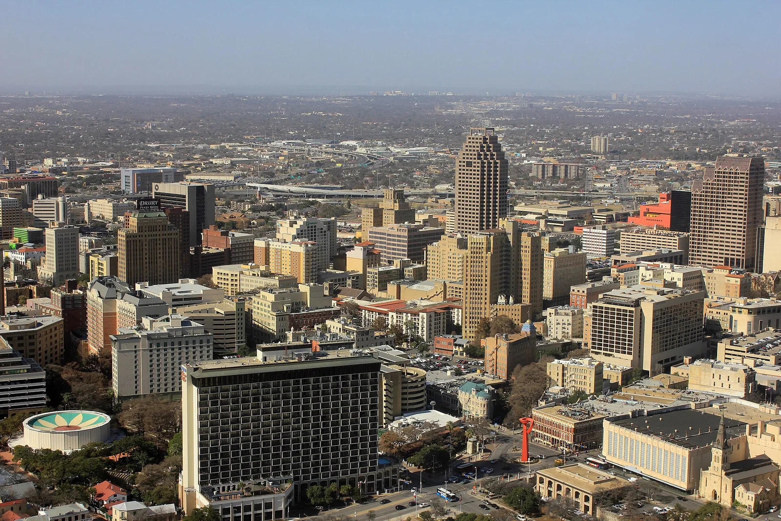 The San Antonio River Walk and downtown skyline
